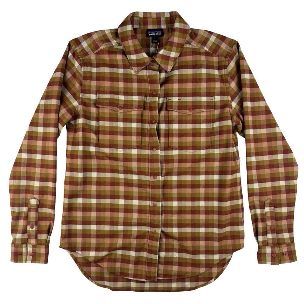Patagonia Women's Canyonite Snap Button Flannel Long Sleeve Shirt Brown Size S